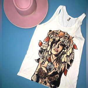 Urban artist drawing woman tiger day dreamer heart artwork tank American apparel